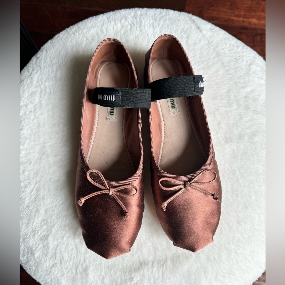 Miu Miu Satin Ballerinas Cocoa Brown IT 37,5 US 7,5 - Picture 4 of 13